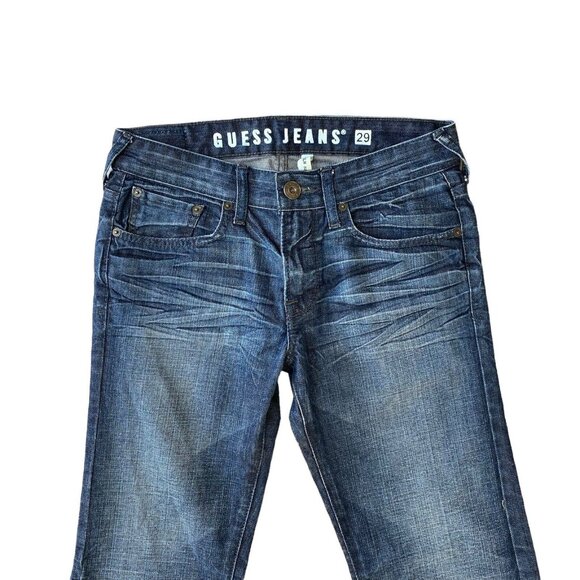 Guess Jeans Lincoln Slim Straight Mens 29x33 Dark Wash Whiskered Mid Rise - Picture 3 of 8